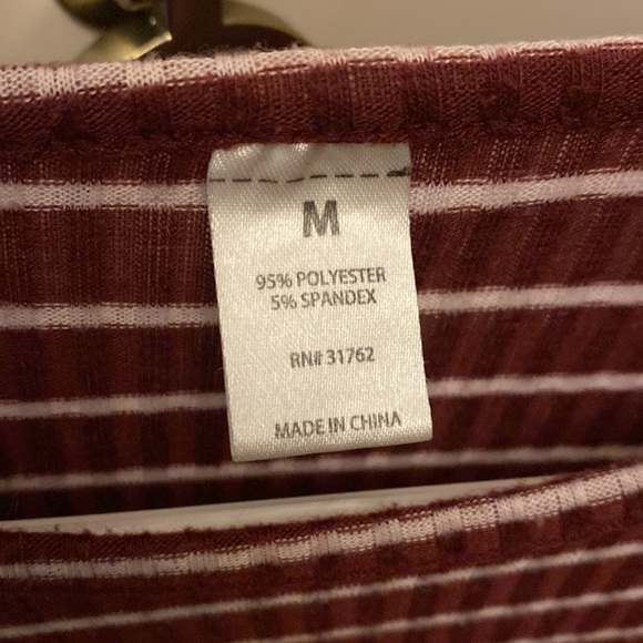 maroon and white striped tight fitted long sleeve - Picture 2 of 4